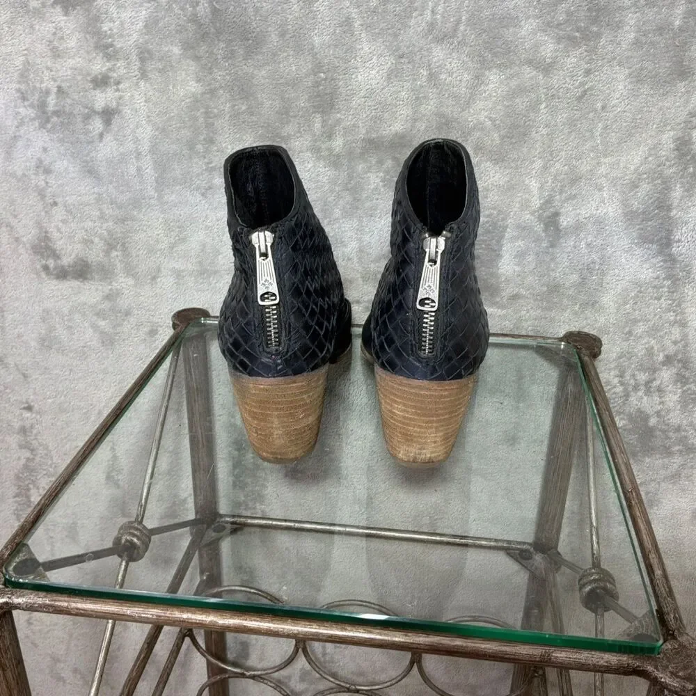 Patricia Nash Rosetta Peep Toe Bootie 9 Black Leather
